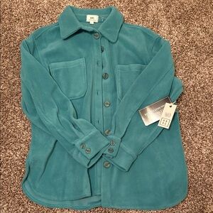 NWT Large Teal Fleece Button-Up Jacket